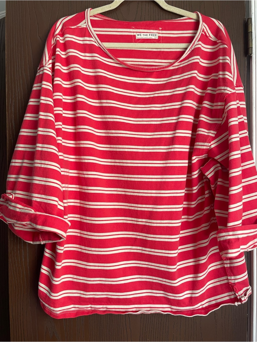 We The Free Red and White Striped Pullover Sweatshirt
